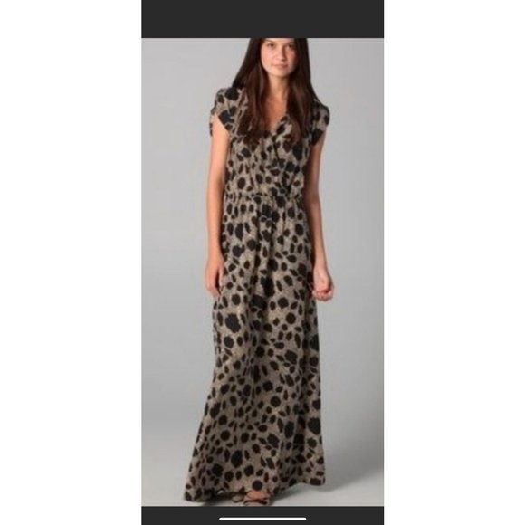 Parker Maxi Dress S Small Silk Short Sleeve Long Flowy Black Brown - Picture 1 of 10